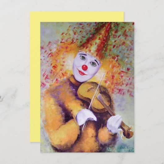 Ein süßer Clown, der Geige spielt Einladung (Vorne/Hinten)