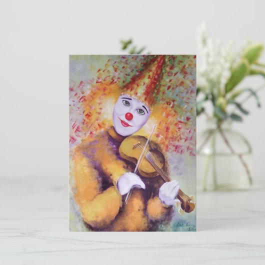 Ein süßer Clown, der Geige spielt Einladung (Stehend Vorderseite)