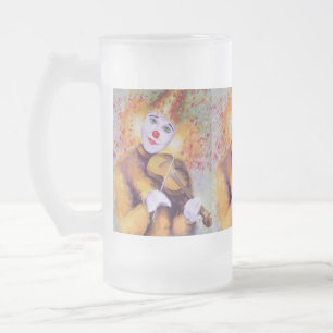 Ein süßer Clown, der Geige spielt Mattglas Bierglas