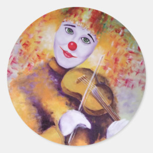 Ein süßer Clown, der Geige spielt Runder Aufkleber