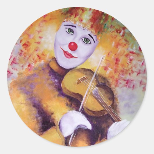 Ein süßer Clown, der Geige spielt Runder Aufkleber (Vorderseite)