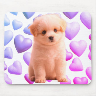 Ein süßer einsamer Welpe auf einem Laptop-Desktop- Mousepad
