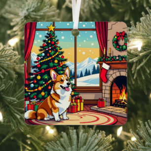 Ein süßer festlicher Corgi Weihnachten Ornament Aus Metall