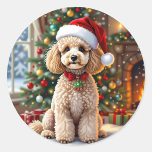 Ein süßer festlicher Pudel Weihnachten Runder Aufkleber