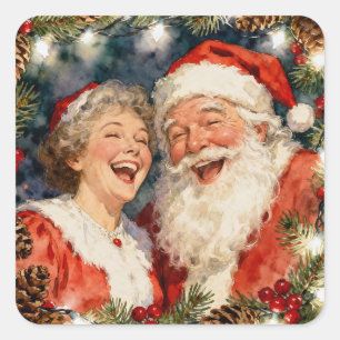 Ein süßer Herr und Frau Claus   Vintage Weihnachte Quadratischer Aufkleber