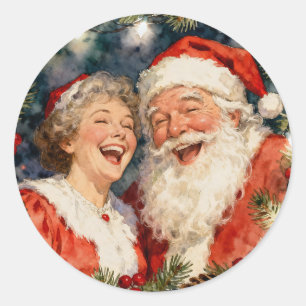Ein süßer Herr und Frau Claus   Vintage Weihnachte Runder Aufkleber