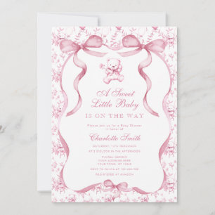 Ein süßer kleiner Baby-Toile-Bär Rosa Babyparty Einladung