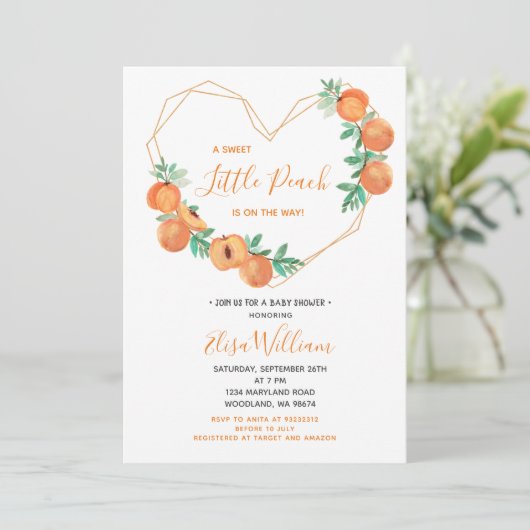 Ein süßer Kleiner Pfirsich befindet sich auf dem W Einladung (Stehend Vorderseite)
