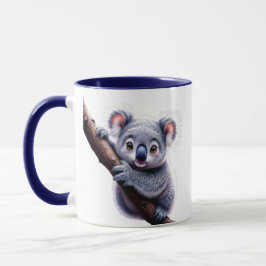 Ein süßer Koala, der an einem Ast hängt. Tasse