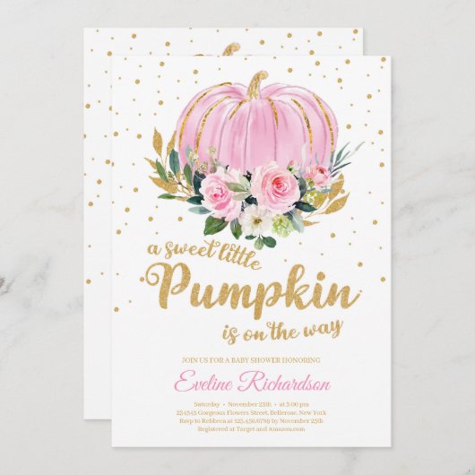 Ein süßer Kürbis ist auf dem Weg Babydusche Einladung (Vorne/Hinten)