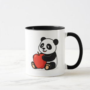 Ein süßer Panda hält einen roten Apfel. Tasse