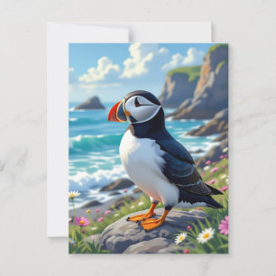 Ein süßer Papageientaucher an der Meeresküste  Postkarte