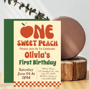 Ein süßer Pfirsich - Retro-Pfirsich 1. Geburtstag Einladung
