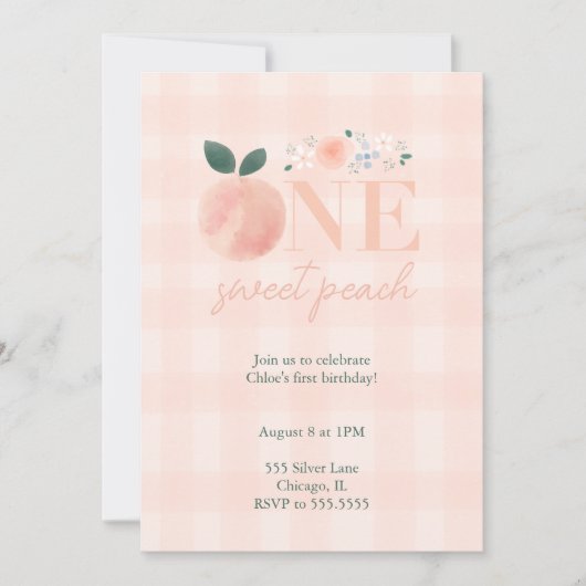 Ein süßer Pfirsich zum ersten Geburtstag Einladung (Vorderseite)