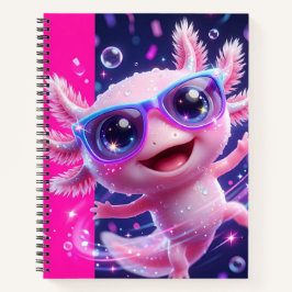 Ein süßer rosa Axolotl mit funkelnden Augen Notizblock