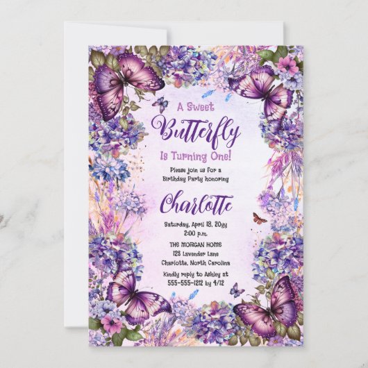 Ein süßer Schmetterling macht ein Mädchen zum erst Einladung (Vorderseite)