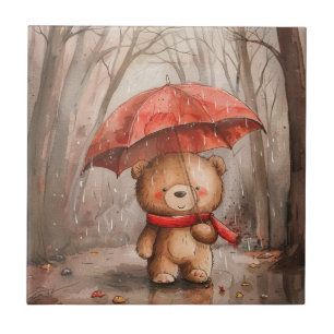 Ein süßer Teddybär im Regen Fliese