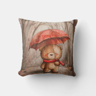 Ein süßer Teddybär im Regen Kissen
