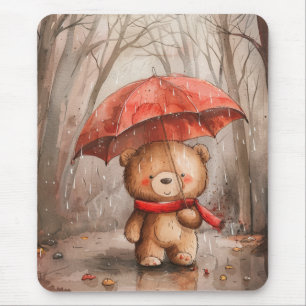 Ein süßer Teddybär im Regen Mousepad
