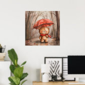 Ein süßer Teddybär im Regen Poster (Heimbüro)