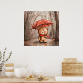 Ein süßer Teddybär im Regen Poster (Küche)