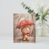 Ein süßer Teddybär im Regen Postkarte (Stehend Vorderseite)