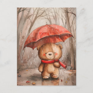 Ein süßer Teddybär im Regen Postkarte