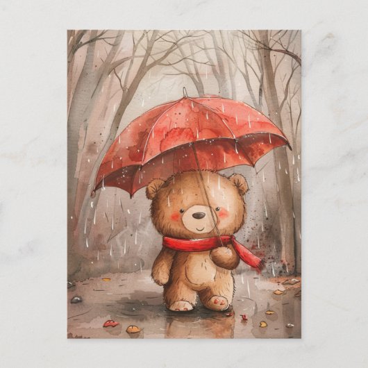 Ein süßer Teddybär im Regen Postkarte (Vorderseite)