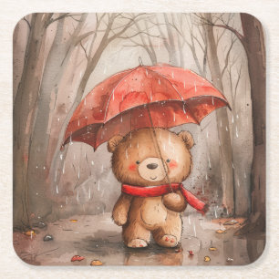 Ein süßer Teddybär im Regen Rechteckiger Pappuntersetzer