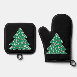 Ein süßer Weihnachtsbaum-Feiertagsentwurf. Klassis Ofenhandschuh & Topflappen-Set