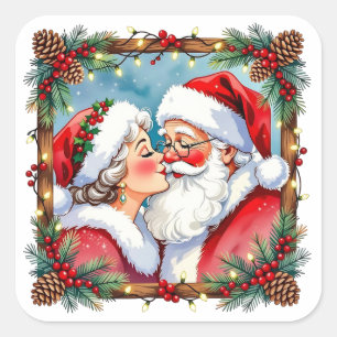 Ein süßes altmodisches Weihnachten Mr und Mrs Cl Quadratischer Aufkleber