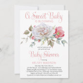 Ein süßes Baby blüht pinkfarbene virtuelle Babydus Einladung (Vorderseite)