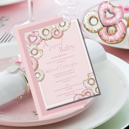 Ein süßes Baby Pink Donuts Wasserfarbe Baby Dusche Einladung
