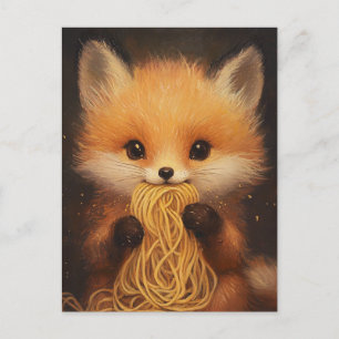 Ein süßes Baby-Rotfuchs, der Spaghetti isst Postkarte