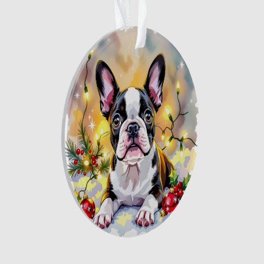 Ein süßes Boston-Terrier-Weihnachten Ornament (Vorderseite)