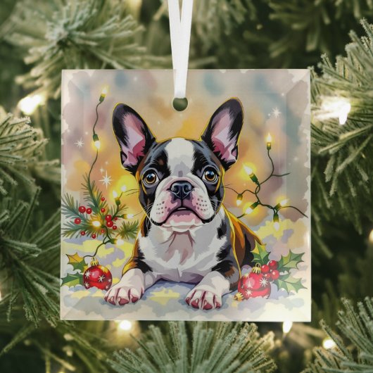 Ein süßes Boston-Terrier-Weihnachten Ornament Aus Glas (Insitu)