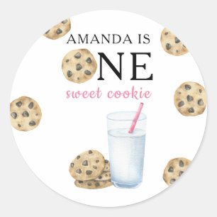 Ein süßes Cookie & Milchmädchen zum ersten Geburts Runder Aufkleber