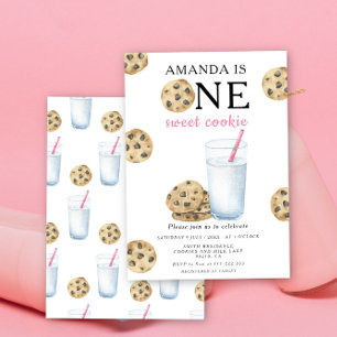 Ein süßes Cookie und Milch Mädchen erster Geburtst Einladung