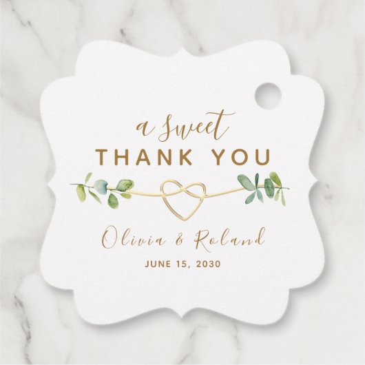 Ein süßes Dankeschön an Gold-Gastgeschenk Hochzeit Geschenkanhänger (Rückseite)