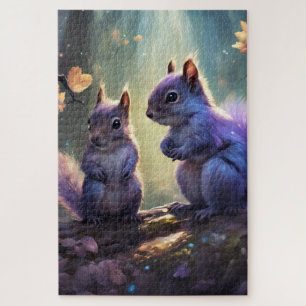 Ein süßes Eichhörnchen-Paar in der Lavendel Puzzle