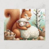 Ein süßes Eichhörnchen umarmt ein Schaf Postkarte (Vorderseite)