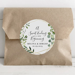 Ein süßes Ende für einen neuen Anfang Gold Hochzei Runder Aufkleber