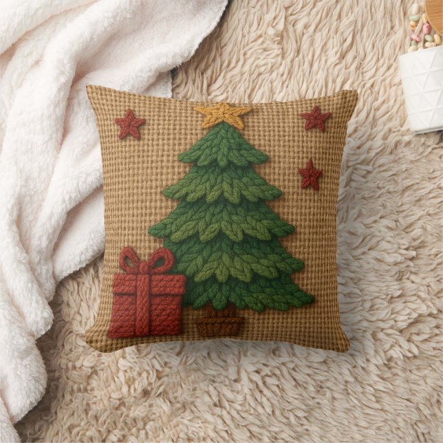 Ein süßes gestricktes Baumgeschenk Kissen (Decke)