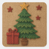 Ein süßes gestricktes Baumgeschenk Quadratischer Aufkleber (Vorderseite)