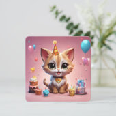 Ein süßes Kätzchen, das seinen Geburtstag feiert Einladung (Stehend Vorderseite)