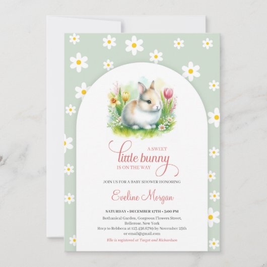 Ein süßes kleines Hase mit Salbei Pink Miles Einladung (Vorderseite)