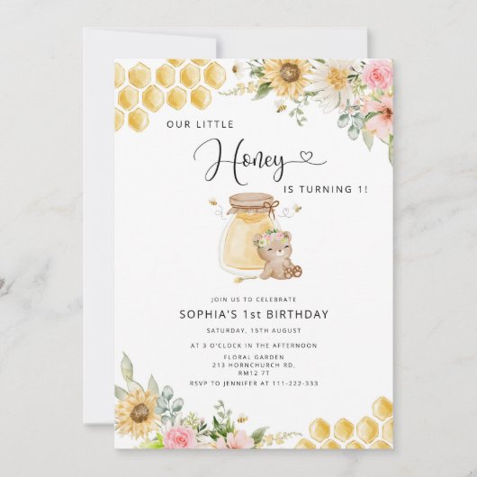 Ein süßes, kleines honigblühendes Mädchen zum Gebu Einladung (Vorderseite)
