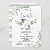 Ein süßes kleines Lamm hat eine Blumendusche bekom Einladung (Vorne/Hinten)