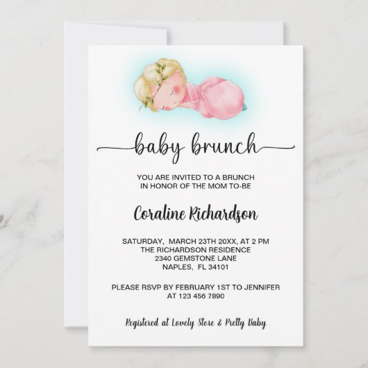 Ein süßes kleines Mädchen Baby Brunch Einladung (Vorderseite)