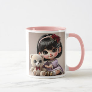 Ein süßes kleines Mädchen und ihr Teddybär Tasse